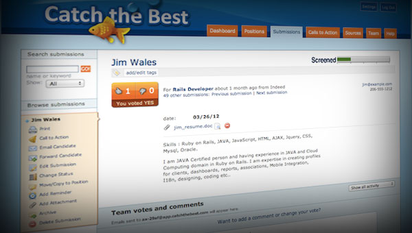 Screenshot of Catch the Best candidate view